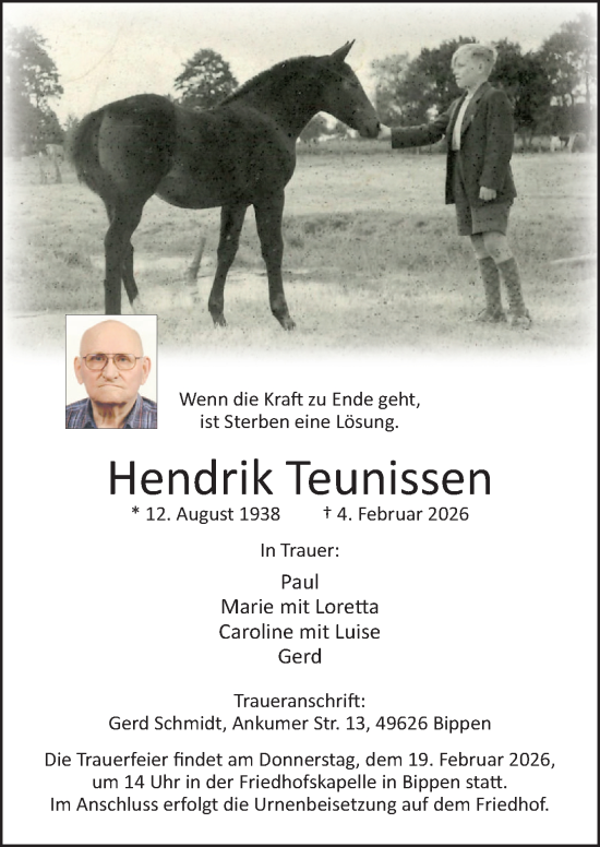 Traueranzeige von Hendrik Teunissen von Neue Osnabrücker Zeitung GmbH & Co. KG