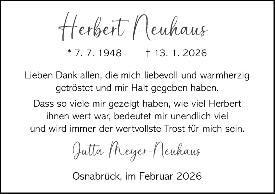 Traueranzeige von Herbert Neuhaus von Neue Osnabrücker Zeitung GmbH & Co. KG