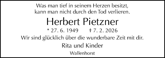 Traueranzeige von Herbert Pietzner von Neue Osnabrücker Zeitung GmbH & Co. KG