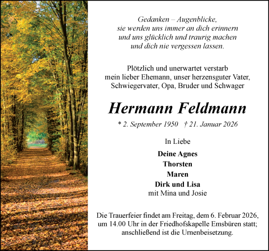 Traueranzeige von Hermann Feldmann von Neue Osnabrücker Zeitung GmbH & Co. KG