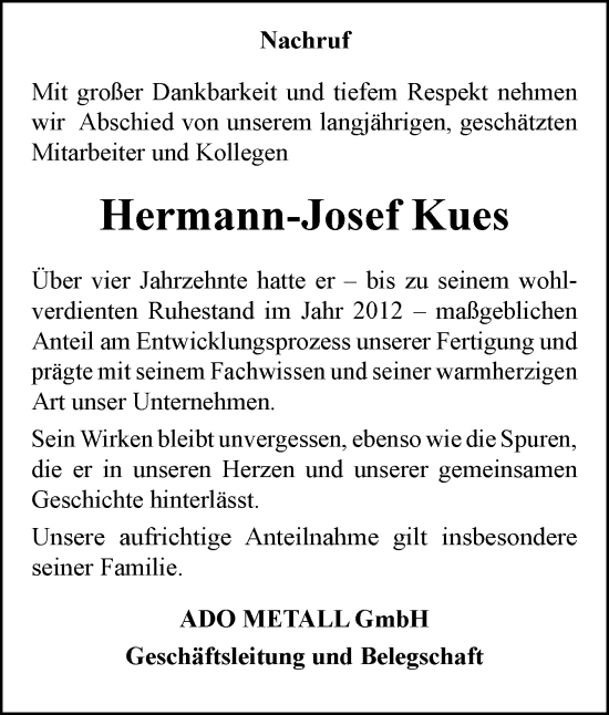 Traueranzeige von Hermann-Josef Kues von Neue Osnabrücker Zeitung GmbH & Co. KG