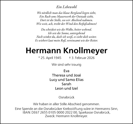 Traueranzeige von Hermann Knollmeyer von Neue Osnabrücker Zeitung GmbH & Co. KG