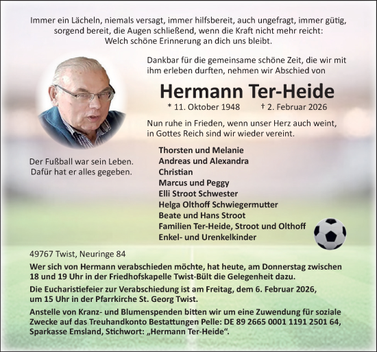 Traueranzeige von Hermann Ter-Heide von Neue Osnabrücker Zeitung GmbH &amp; Co. KG