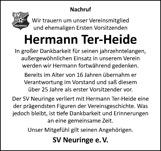 Traueranzeige von Hermann Ter-Heide von Neue Osnabrücker Zeitung GmbH & Co. KG