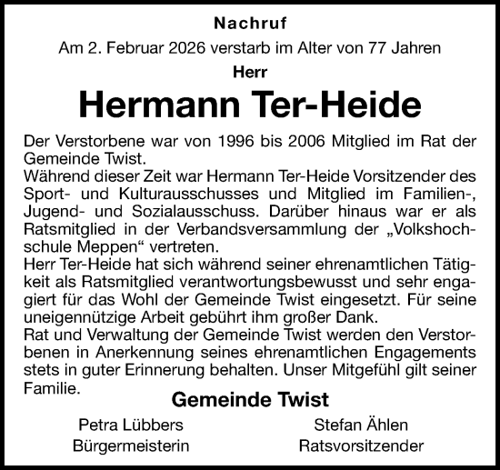 Traueranzeige von Hermann Ter-Heide von Neue Osnabrücker Zeitung GmbH & Co. KG