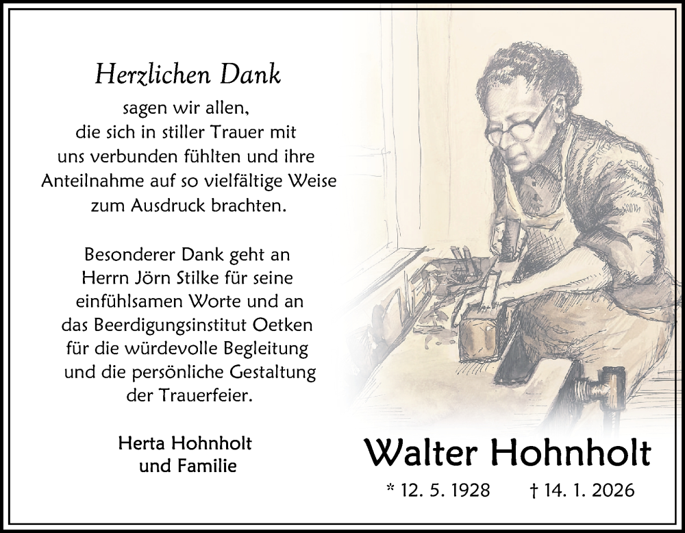  Traueranzeige für Herta Hohnholt vom 14.02.2026 aus DK Medien GmbH & Co. KG