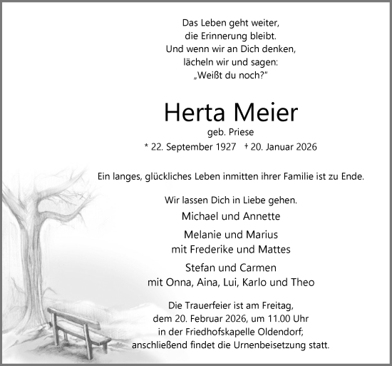 Traueranzeige von Herta Meier von Neue Osnabrücker Zeitung GmbH & Co. KG
