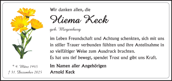 Traueranzeige von Hiema Keck von Ostfriesischer Kurier GmbH