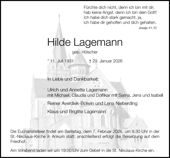 Traueranzeige von Hilde Lagemann von Neue Osnabrücker Zeitung GmbH & Co. KG