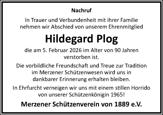 Traueranzeige von Hildegard Plog von Neue Osnabrücker Zeitung GmbH &amp; Co. KG