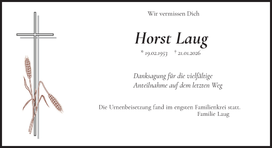 Traueranzeige von Horst Laug von Neue Osnabrücker Zeitung GmbH & Co. KG