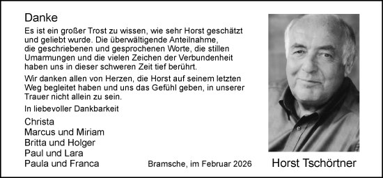 Traueranzeige von Horst Tschörtner von Neue Osnabrücker Zeitung GmbH & Co. KG