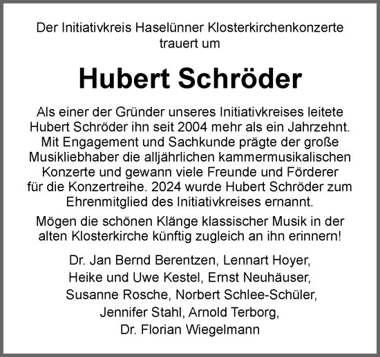 Traueranzeige von Hubert Schröder von Neue Osnabrücker Zeitung GmbH & Co. KG