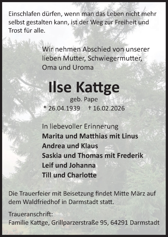 Traueranzeige von Ilse Kattge von DK Medien GmbH & Co. KG