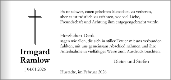 Traueranzeige von Irmgard Ramlow von Neue Osnabrücker Zeitung GmbH & Co. KG