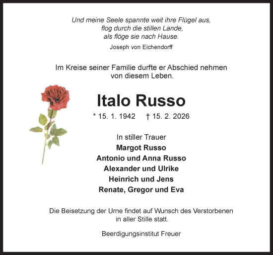 Traueranzeige von Italo Russo von DK Medien GmbH & Co. KG