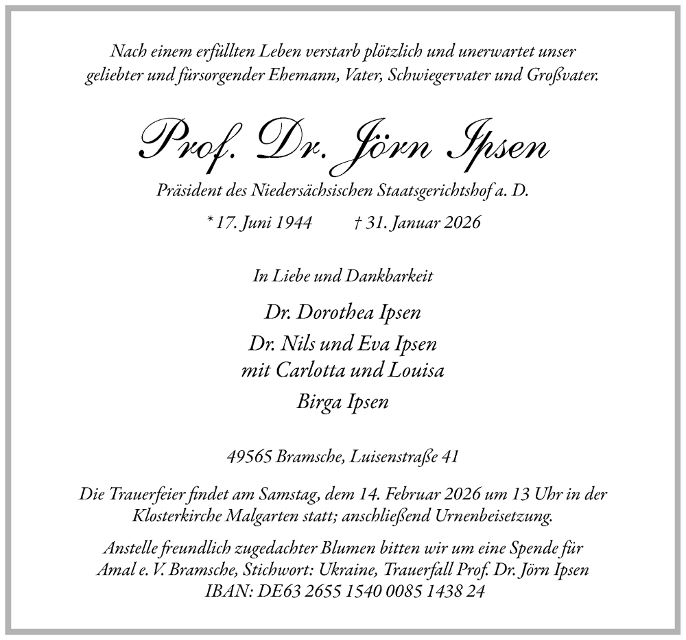  Traueranzeige für Jörn Ipsen vom 07.02.2026 aus Neue Osnabrücker Zeitung GmbH & Co. KG