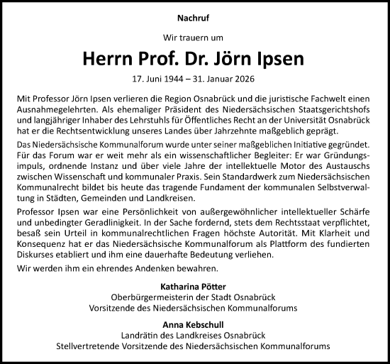 Traueranzeige von Jörn Ipsen von Neue Osnabrücker Zeitung GmbH & Co. KG