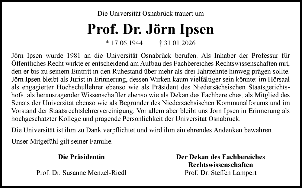  Traueranzeige für Jörn Ipsen vom 07.02.2026 aus Neue Osnabrücker Zeitung GmbH & Co. KG