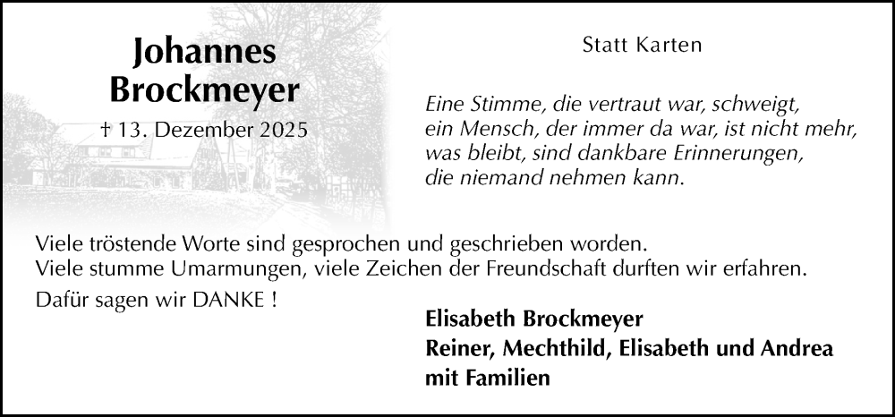  Traueranzeige für Johannes Brockmeyer vom 31.01.2026 aus Neue Osnabrücker Zeitung GmbH & Co. KG