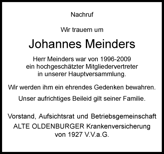 Traueranzeige von Johannes Meinders von Neue Osnabrücker Zeitung GmbH & Co. KG