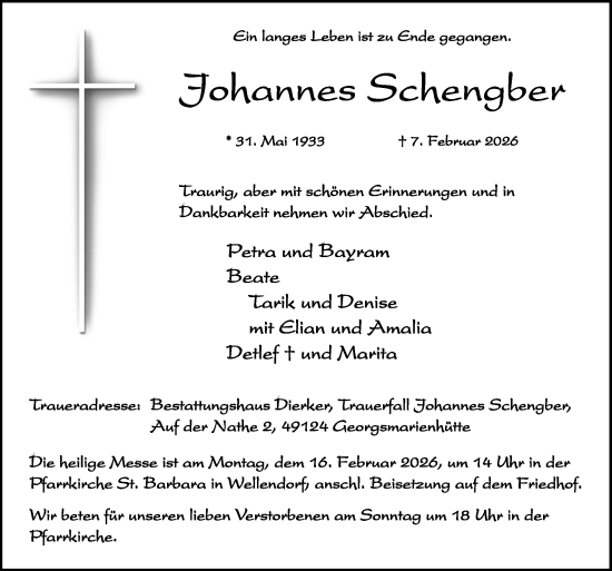 Traueranzeige von Johannes Schengber von Neue Osnabrücker Zeitung GmbH & Co. KG