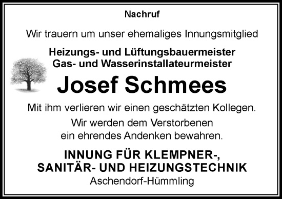 Traueranzeige von Josef Schmees von Neue Osnabrücker Zeitung GmbH & Co. KG