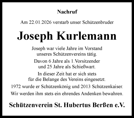 Traueranzeige von Joseph Kurlemann von Neue Osnabrücker Zeitung GmbH & Co. KG