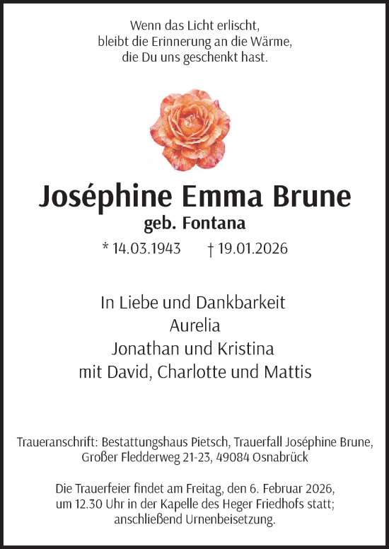 Traueranzeige von Joséphine Emma Brune von Neue Osnabrücker Zeitung GmbH & Co. KG