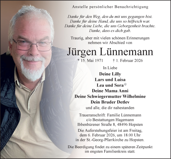 Traueranzeige von Jürgen Lünnemann von Neue Osnabrücker Zeitung GmbH &amp; Co. KG