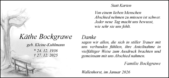 Traueranzeige von Käthe Bockgrawe von Neue Osnabrücker Zeitung GmbH & Co. KG