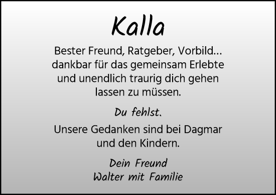 Traueranzeige von Kalla  von Neue Osnabrücker Zeitung GmbH & Co. KG