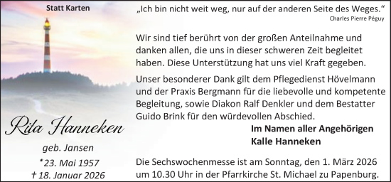 Traueranzeige von Kalle Hanneken von Neue Osnabrücker Zeitung GmbH & Co. KG