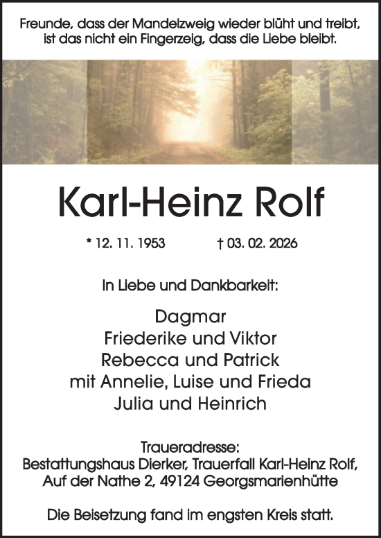 Traueranzeige von Karl-Heinz Rolf von Neue Osnabrücker Zeitung GmbH & Co. KG