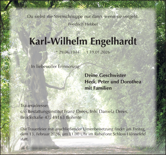 Traueranzeige von Karl-Wilhelm Engelhardt von Neue Osnabrücker Zeitung GmbH & Co. KG