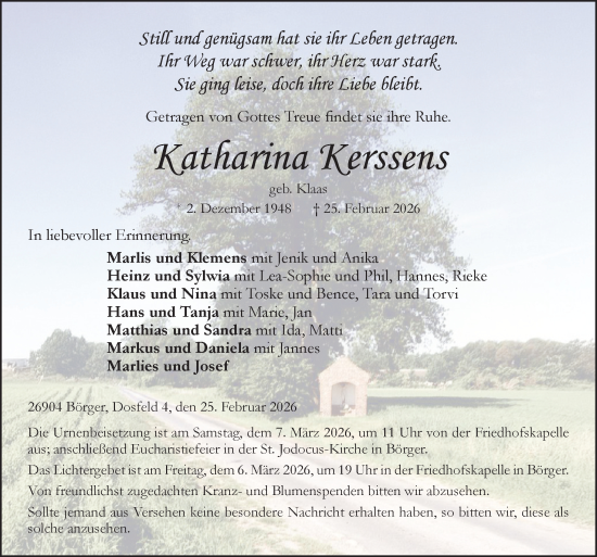 Traueranzeige von Katharina Kerssens von Neue Osnabrücker Zeitung GmbH & Co. KG