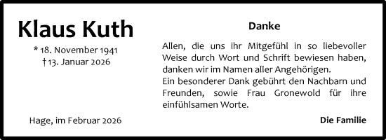 Traueranzeige von Klaus Kuth von Ostfriesischer Kurier GmbH