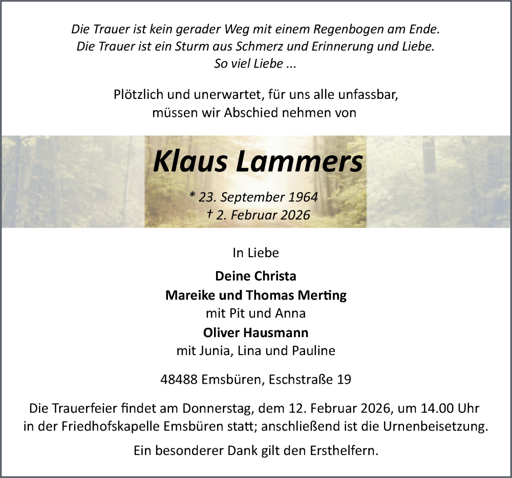  Traueranzeige für Klaus Lammers vom 07.02.2026 aus Neue Osnabrücker Zeitung GmbH & Co. KG