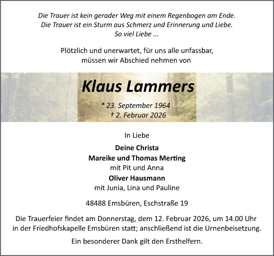 Traueranzeige von Klaus Lammers von Neue Osnabrücker Zeitung GmbH & Co. KG