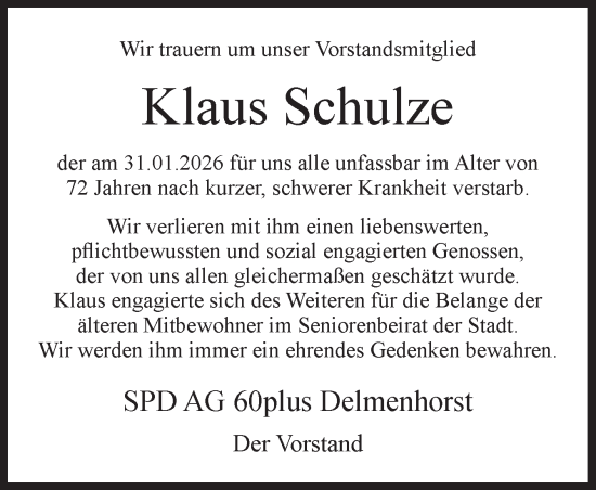Traueranzeige von Klaus Schulze von DK Medien GmbH & Co. KG