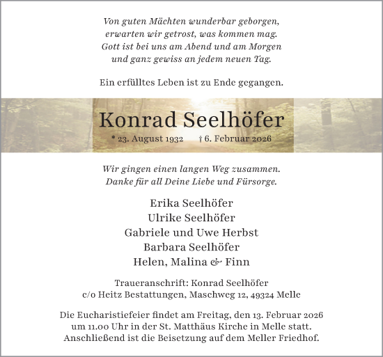 Traueranzeige von Konrad Seelhöfer von Neue Osnabrücker Zeitung GmbH &amp; Co. KG