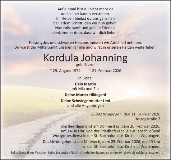 Traueranzeige von Kordula Johanning von Neue Osnabrücker Zeitung GmbH &amp; Co. KG