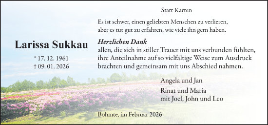 Traueranzeige von Larissa Sukkau von Neue Osnabrücker Zeitung GmbH & Co. KG