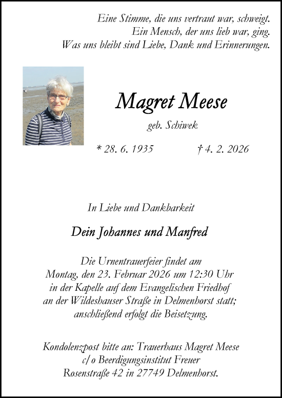 Traueranzeige von Magret Meese von DK Medien GmbH & Co. KG