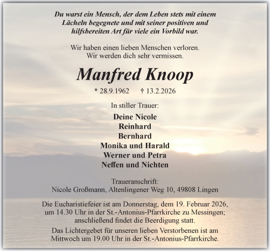 Traueranzeige von Manfred Knoop von Neue Osnabrücker Zeitung GmbH & Co. KG