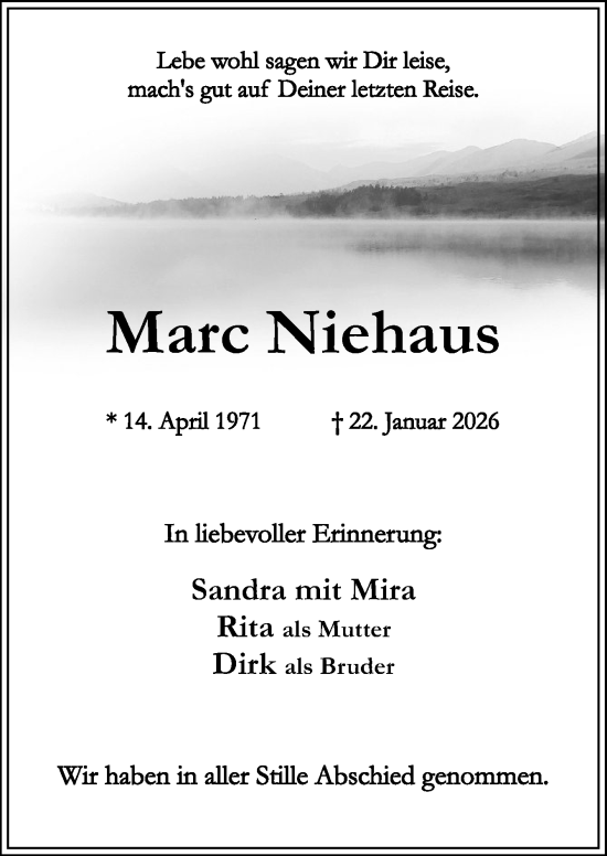 Traueranzeige von Marc Niehaus von Neue Osnabrücker Zeitung GmbH & Co. KG