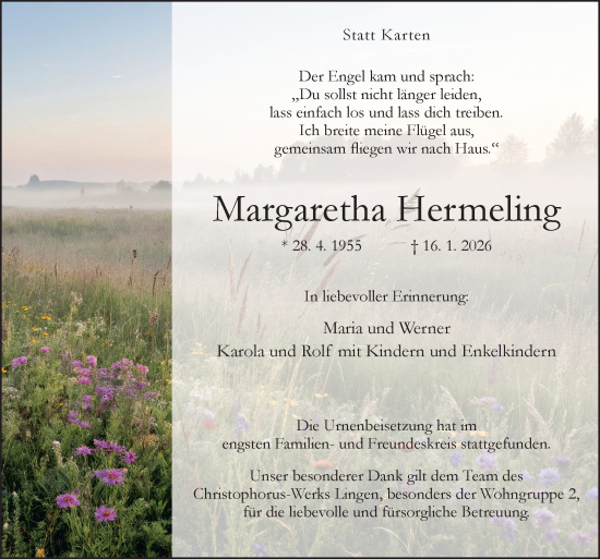 Traueranzeige von Margaretha Hermeling von Neue Osnabrücker Zeitung GmbH & Co. KG