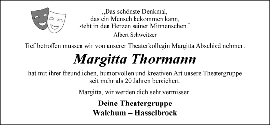 Traueranzeige von Margitta Thormann von Neue Osnabrücker Zeitung GmbH & Co. KG