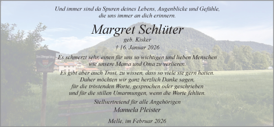 Traueranzeige von Margret Schlüter von Neue Osnabrücker Zeitung GmbH & Co. KG