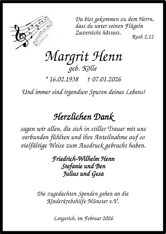 Traueranzeige von Margrit Henn von Neue Osnabrücker Zeitung GmbH & Co. KG